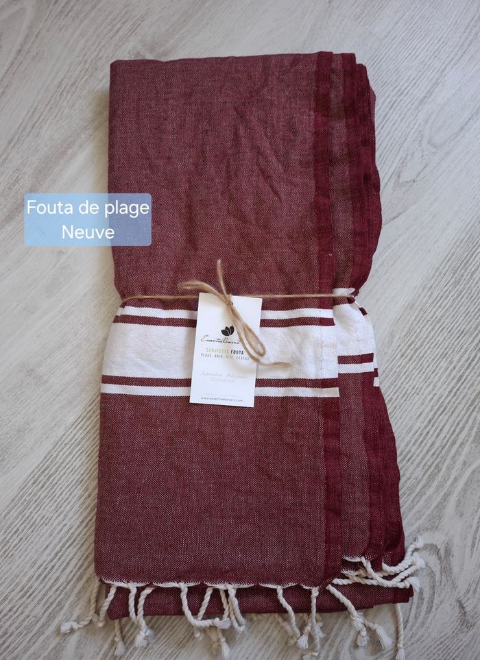 Fouta de plage/bain rouge bordeaux/blanc - Neuve