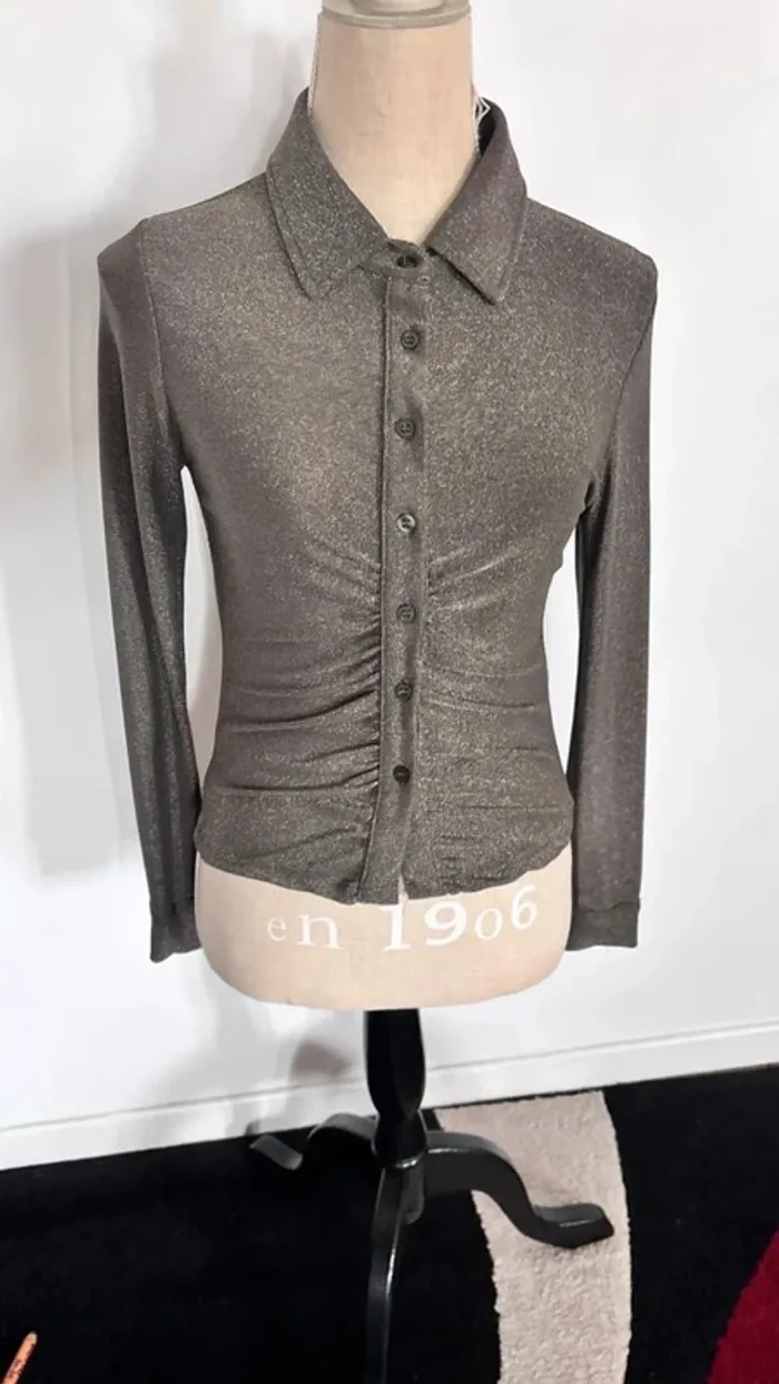 💕 chemisier kaki cintré à paillettes taille unique #florencia