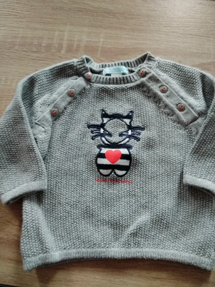 Pull gris côtelé 3 mois Obaibi