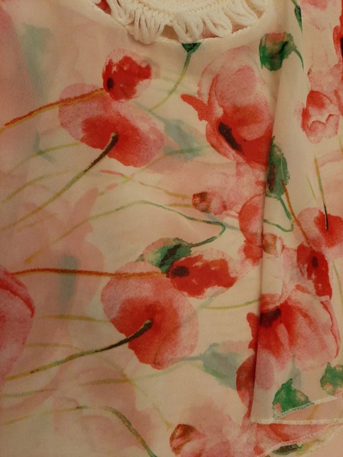 Haut femme fluide fuschia et blanc cassé tailleL - photo numéro 2