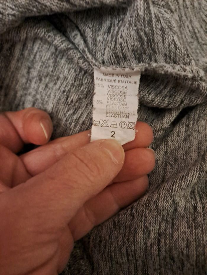 Pull léger gris chiné dentelle blanche Made in Italy t.2 - photo numéro 4