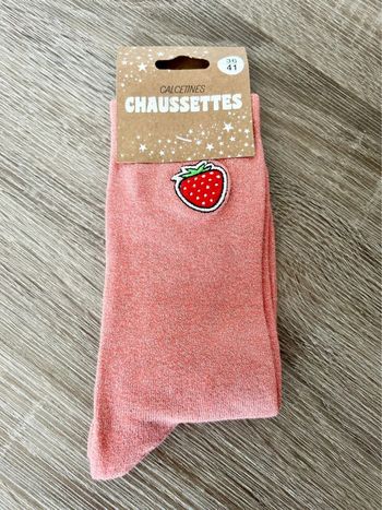 Chaussettes pailletée fraise 37/42