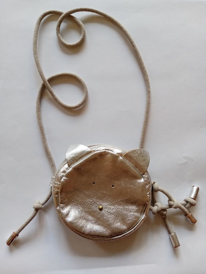 Petit sac chat cuir argent - photo numéro 2
