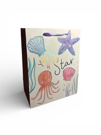Sac cadeau Karto motif animaux marins « Tu es la star » 23 x 18 x 10 cm Neuf