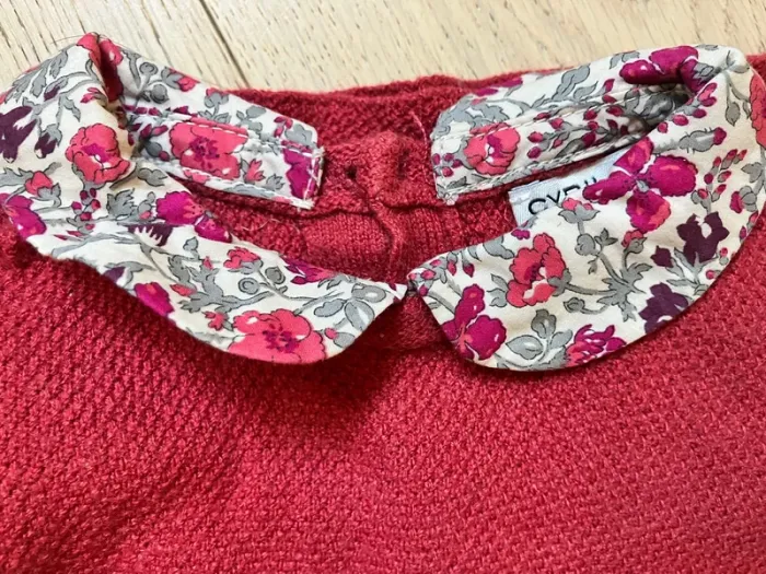 Robe hiver en tricot bordeaux avec col en popeline liberty Cyrillus 6 mois - photo numéro 3