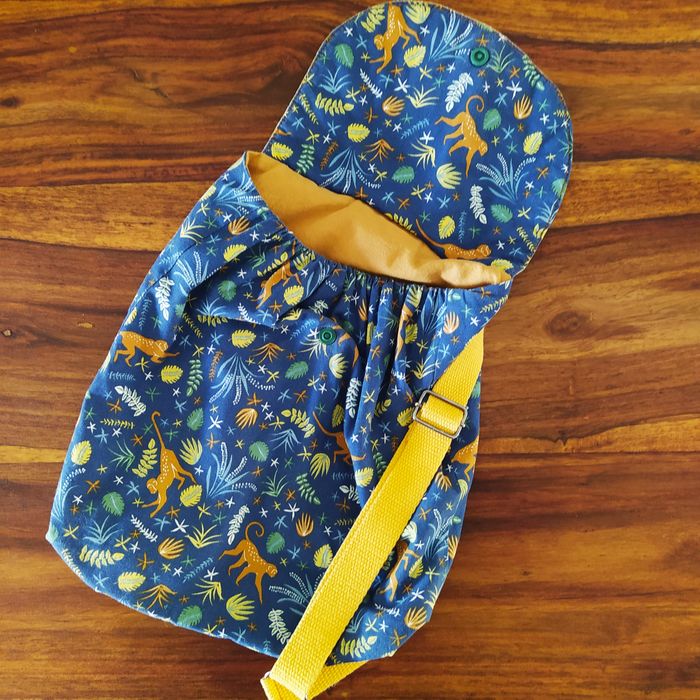 Sac à dos artisanal tissu jungle & jaune moutarde - photo numéro 2