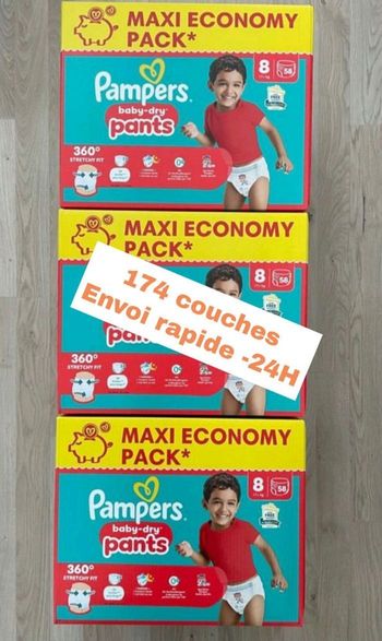 174 Pampers taille 8 pants+17 kg (3 cartons) Envoi Rapide -24H