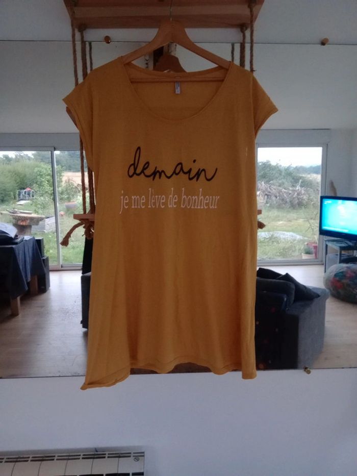 Chemise de nuit type long t-shirt femme L moutarde c64 - photo numéro 5