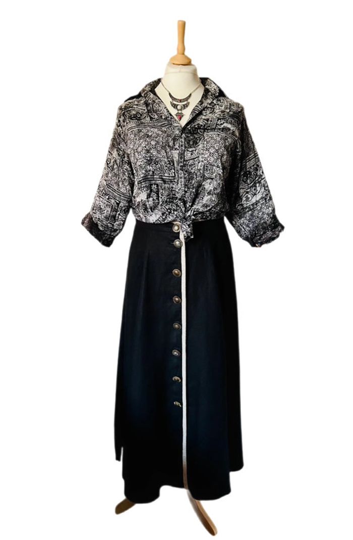 🖤🌿Jupe longue vintage en lin noir taille 44/46 Krüger Trachten Cottagecore Long Black Linen Skirt🌿🖤 - photo numéro 5