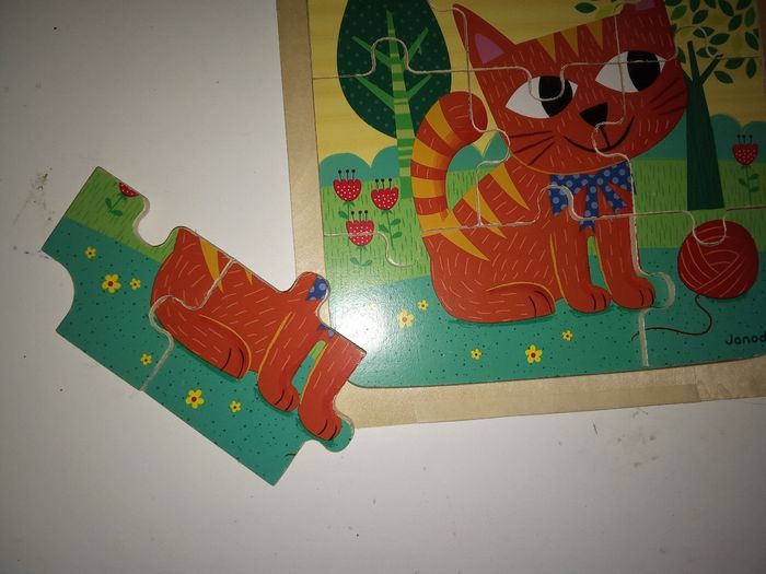 Puzzle enfant en bois janod 9 morceaux motif chat - photo numéro 2