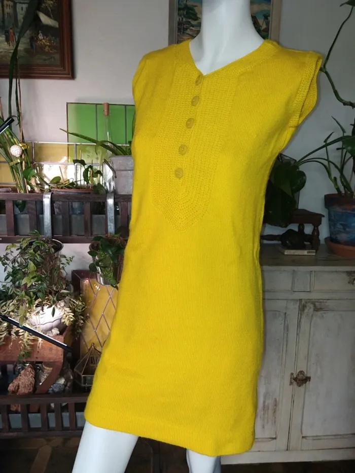 Robe printemps été jaune yellow vintage fait main retro