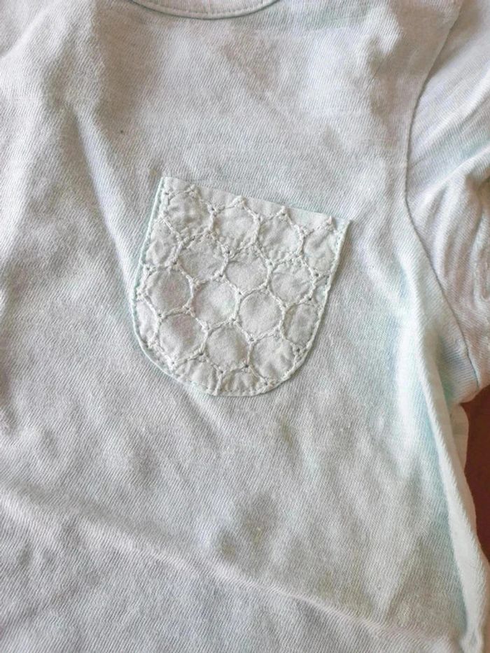 Tshirt 4 ans In Extenso vert d eau uni dentelle - photo numéro 2