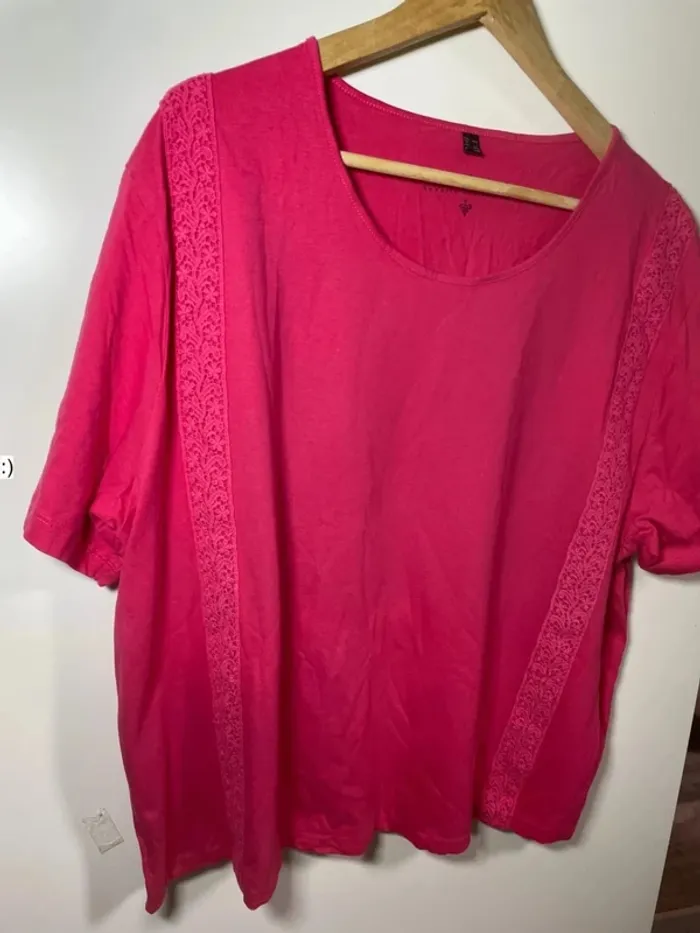 T shirt femme rose en coton taille 46 ou 48 / BPC - photo numéro 3