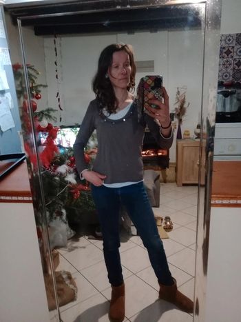 Tee shirt combiné s manches longues marron blancc58