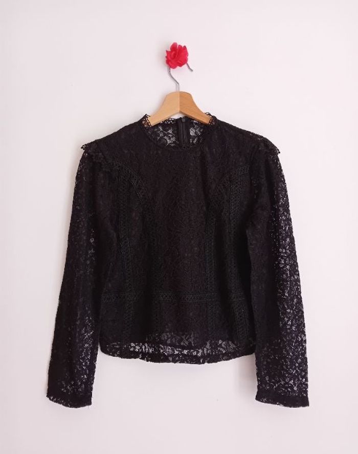 Haut victorien noir dentelle & crochet fin Zara Taille 38