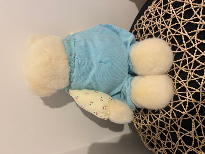 Doudou ours blanc avec salopette bleue "eden" - photo numéro 2