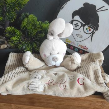 Doudou Lapin Blanc Beige ABC Rayure Marron Kiabi Simba Toys #geektradedoudou