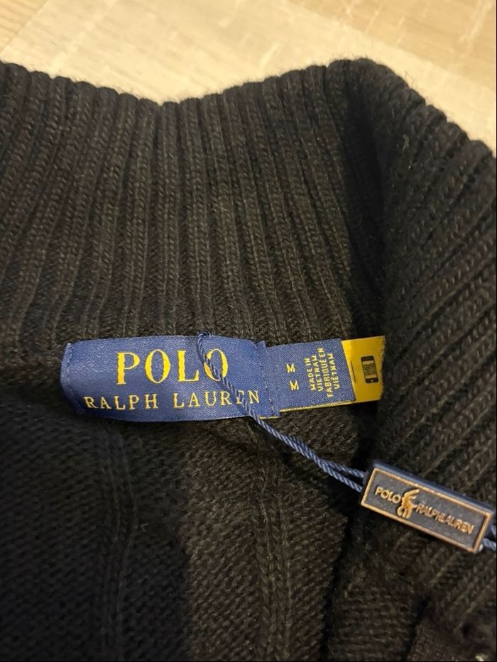 Pull torsadé Polo Ralph Lauren en laine half zip demi zip 1/4 zip noire neuf taille M - photo numéro 3