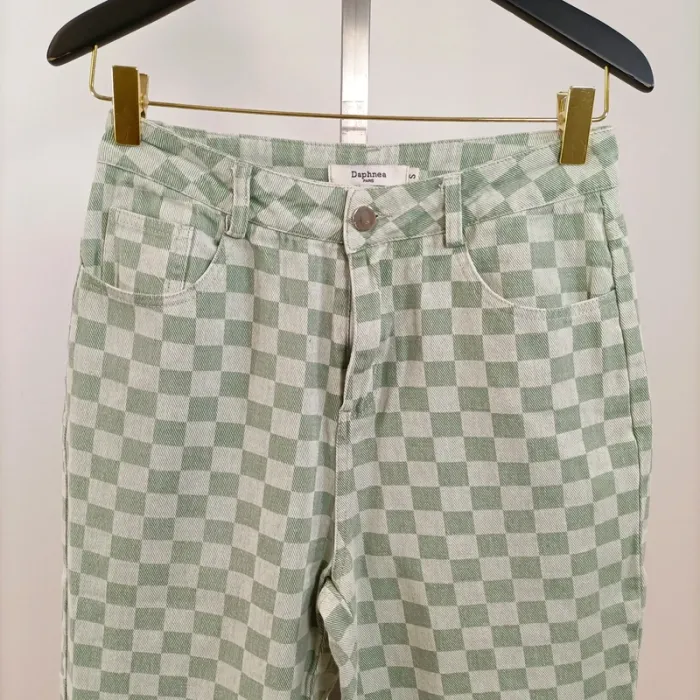 Jean taille haute vert à carreaux – Daphnea Paris – Taille S A780 - photo numéro 2