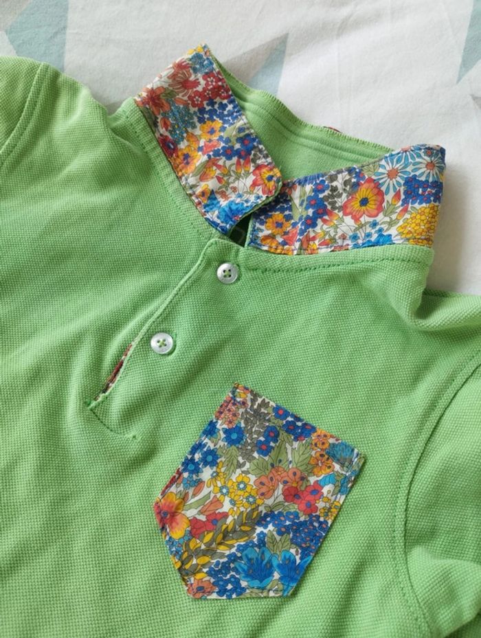 Polo Okaïdi customisé avec du Liberty 8 ans - photo numéro 2