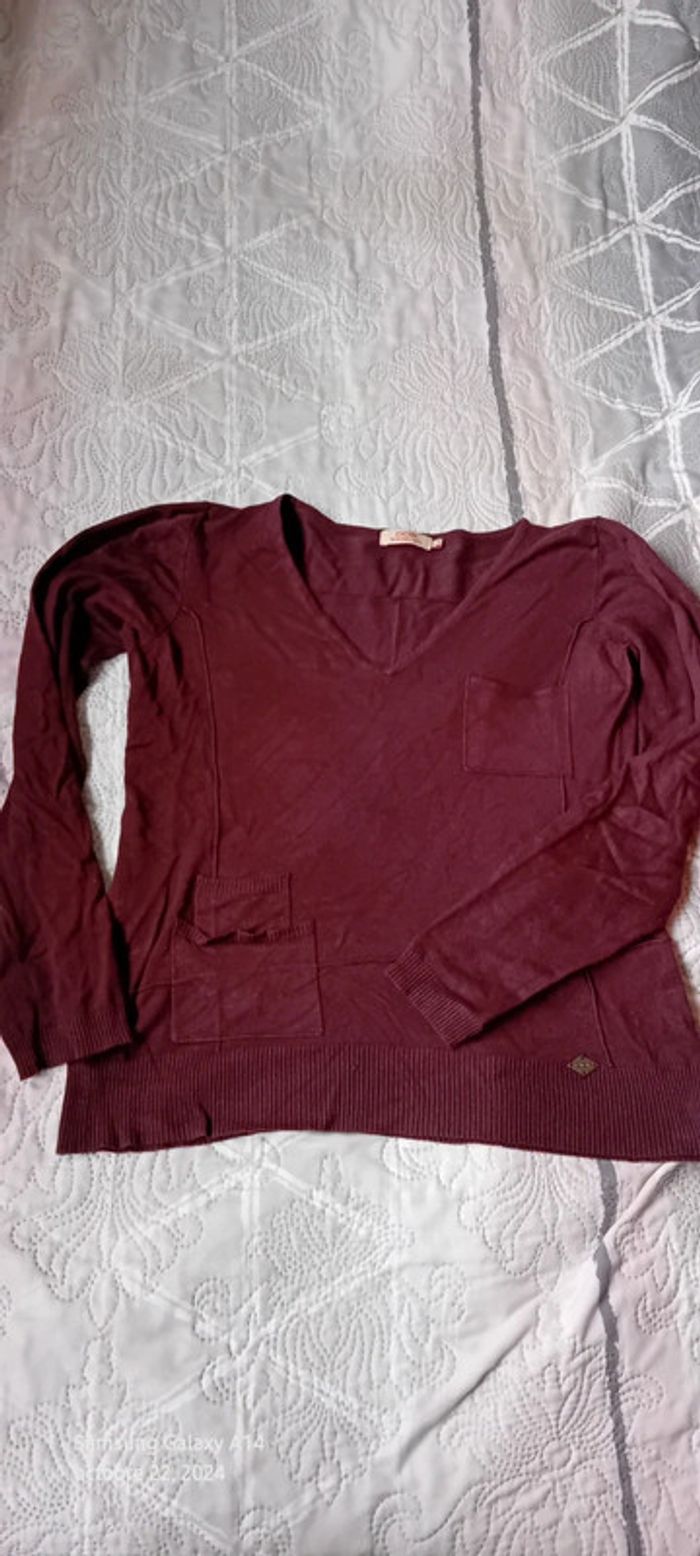 Pull court col V avec poches bordeaux femme taille 38/40 DDP - photo numéro 5