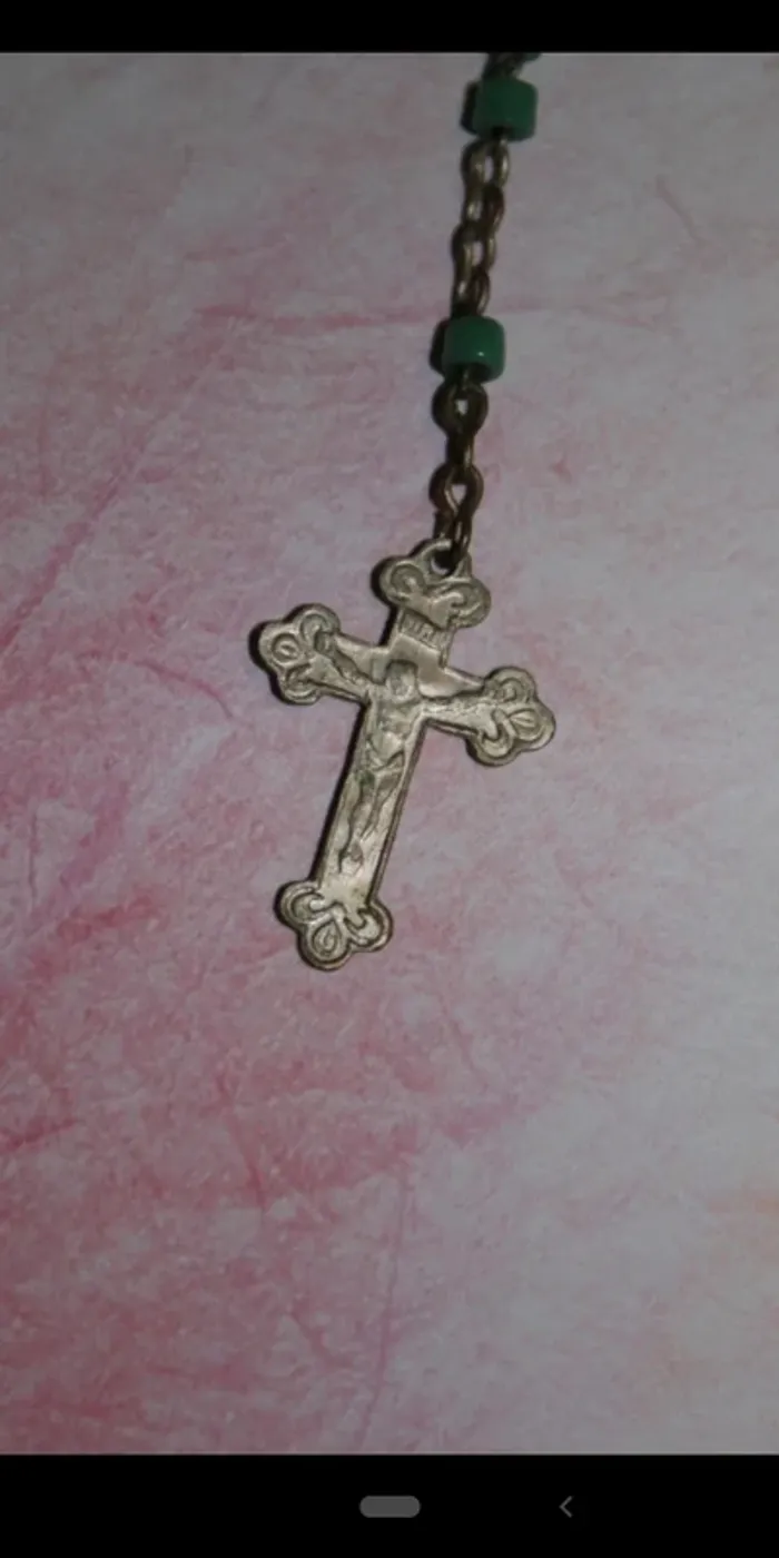 Chapelet rosary ancien vintage notre dame de Lourdes vert green - photo numéro 2