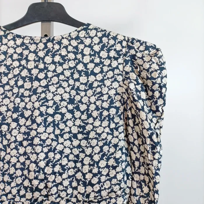 Robe longue bleue écru fleurie Mango Taille XS Manches longues A818 - photo numéro 11