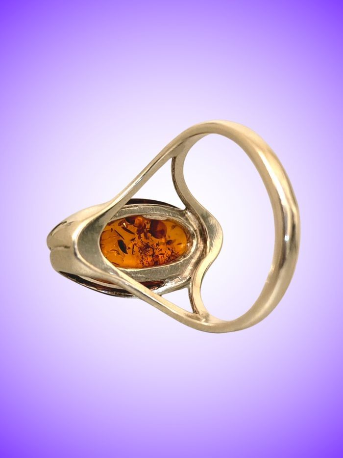 Bague Vintage Maty – Argent Massif & Grand Ambre Cognac – T. 56/57 – Très Bon État 
​ - photo numéro 2