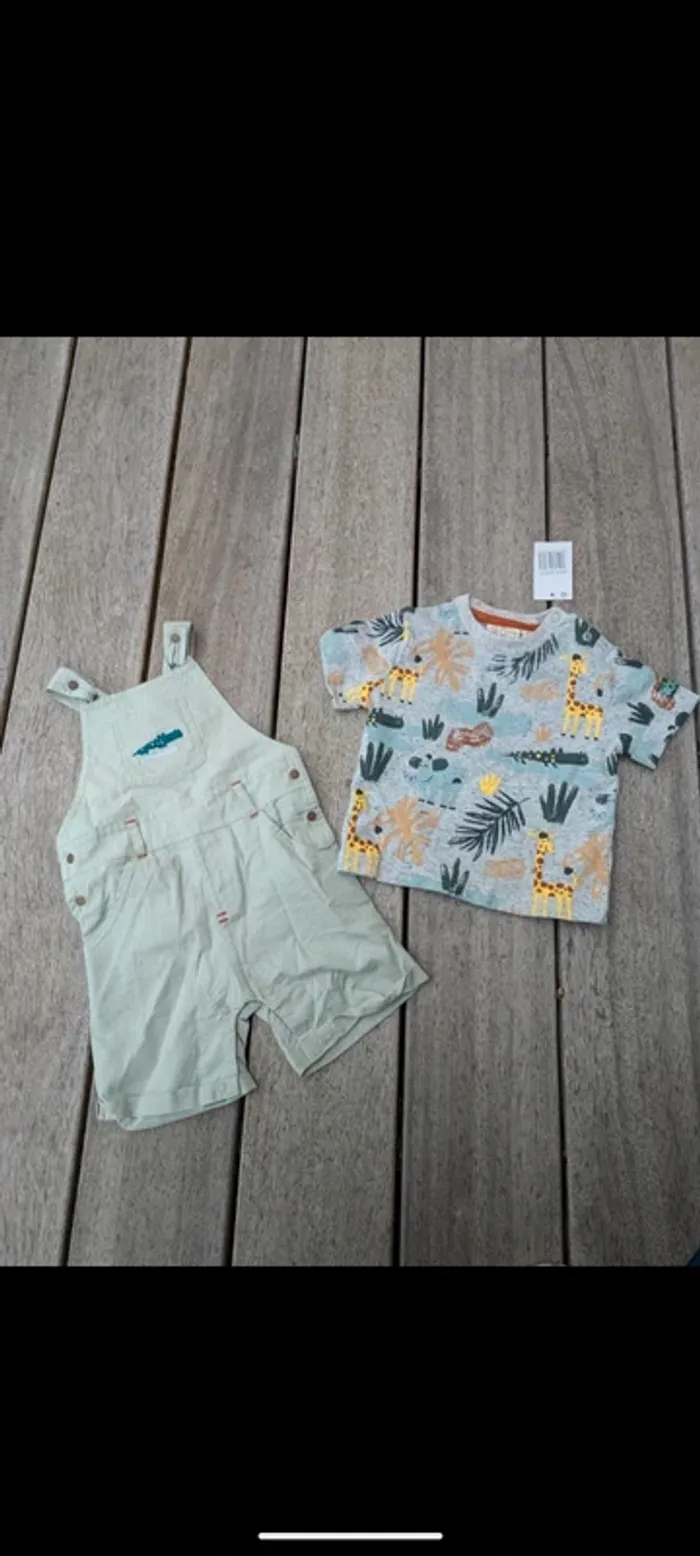 Ensemble neuf combishort+tee-shirt 9 mois picco mini - photo numéro 2