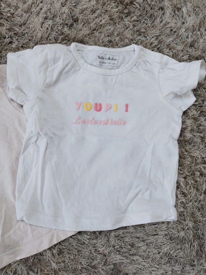 Lot de deux t-shirt manches courtes été fille 6 mois - photo numéro 2