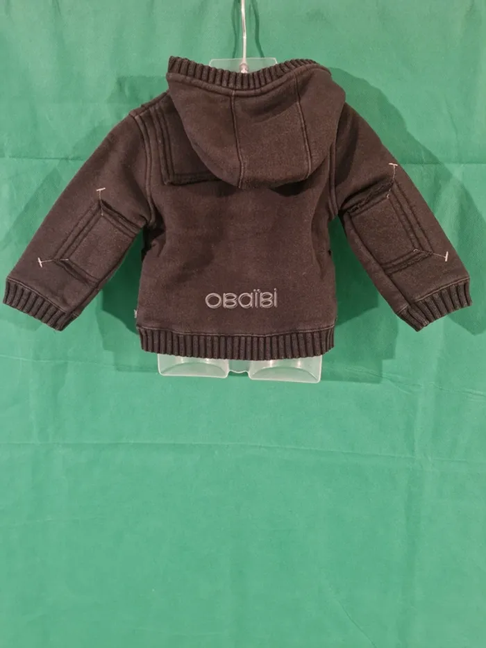 Manteau à capuche zippé gris noir 12 mois (74 cm) Obaïbi - photo numéro 2