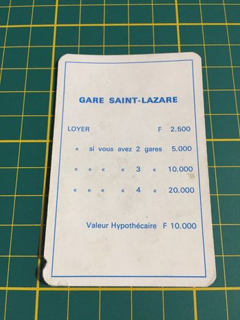 Carte Gare Saint-Lazare pièce détachée Monopoly Miro Parker company #A63