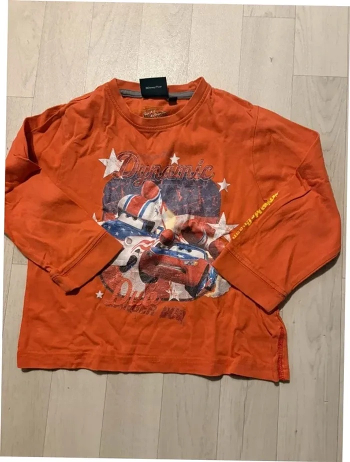 T-shirt cars orange motif craquelé 2/3 ans - photo numéro 1