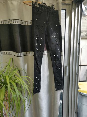 Jean noir femme t 36 perles blanches elasthanne