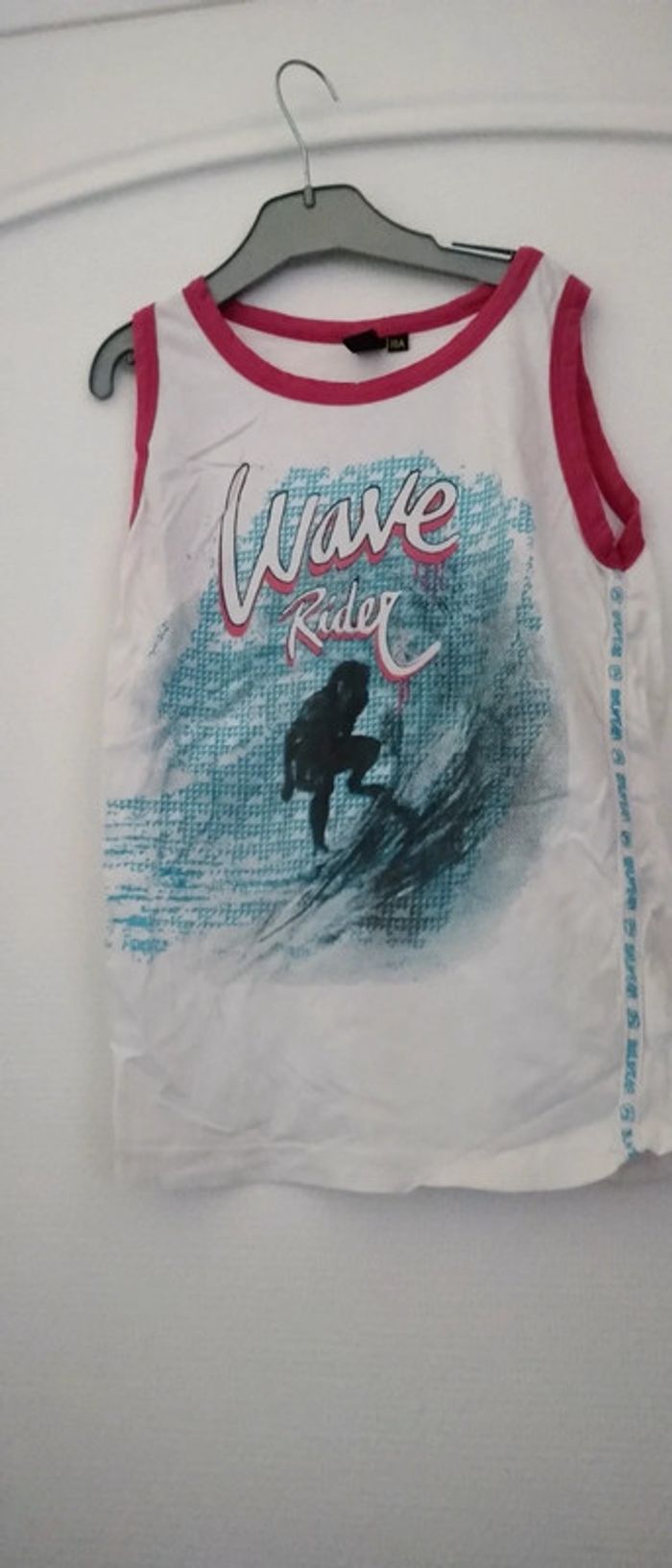 Débardeur estival thème surf blanc garçon 10 ans Bkl wear - photo numéro 2