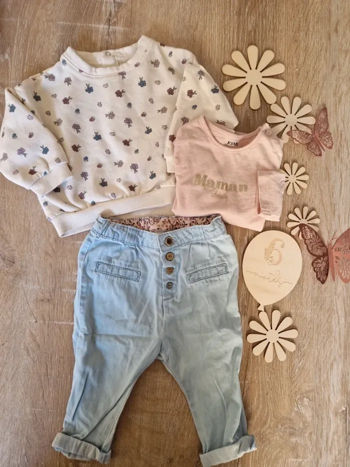 Ensemble t-shirt sweat et jean zara bébé fille 6 mois