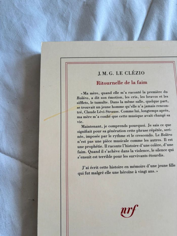 Livre Ritournelle de la faim – J.M.G. Le Clézio – Éd. Gallimard 2008 - photo numéro 3