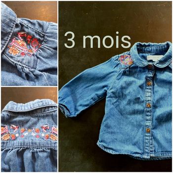 Chemise manches longues jean brodée