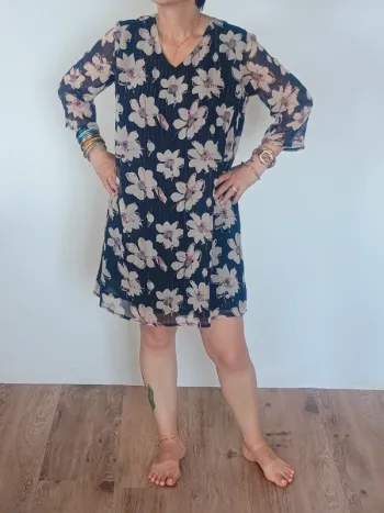 Robe neuve bleu marine T44 imprimé floral et taille élastiquée