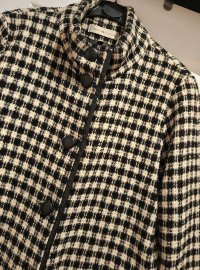 🔝 Manteau long carreaux vichy similicuir Gérard Pasquier noir et blanc L 40 laine et nylon - photo numéro 3