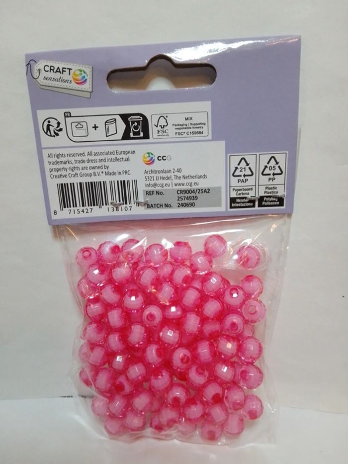 Perles de loisirs à facettes roses + fil - photo numéro 5