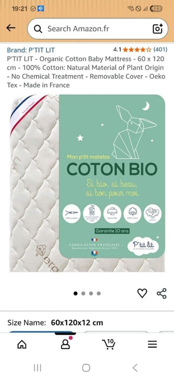 P'tit Lit matelas Cotton Bio 60x120x12cm