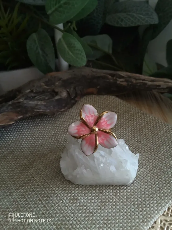 Bague fleur de monoï en acier inoxydable émaillé - photo numéro 2