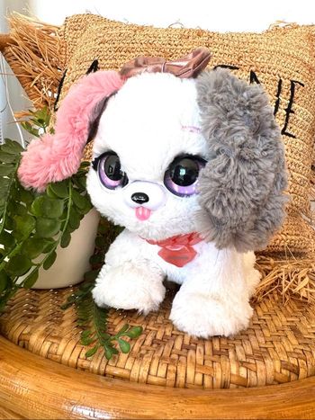 Present Pets peluche interactive chiot blanc gris rose