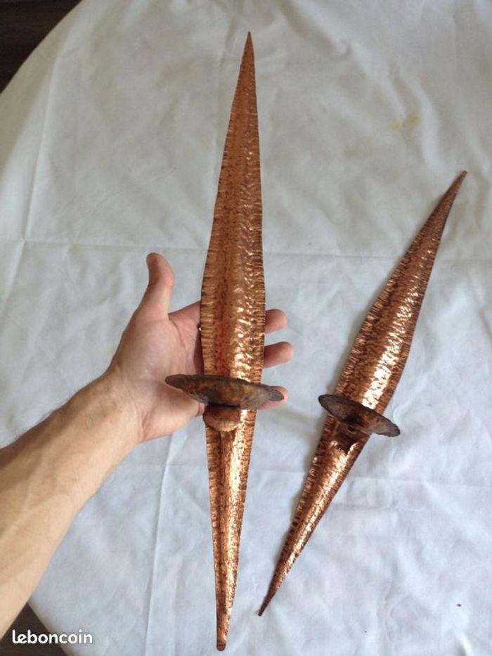 Ancienne paires applique cuivre martelé