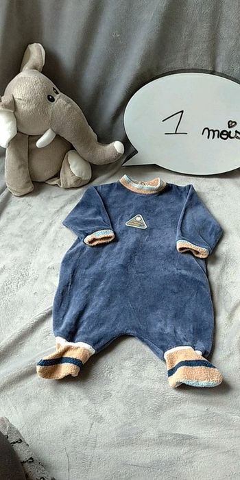Pyjama grenouillère velours Garçon 1 mois Au Bisou "Attention bébé au volant"