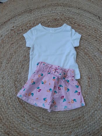 Ensemble tee-shirt blanc et short Baby Club 62 cm