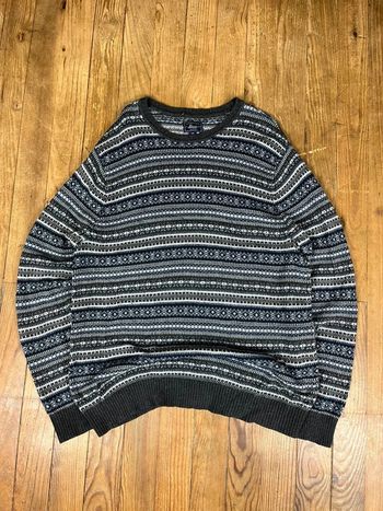 Pull maille style vintage laine coton motifs rayures multicolore XXL 2XL USA