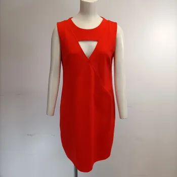 Robe découpe décolleté Zara M Rouge orangé, robe de soirée moulante