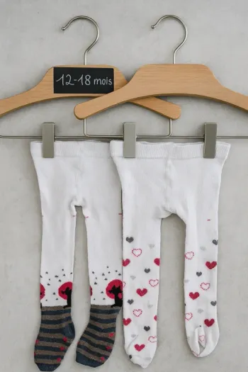 Lot 2 collants blancs à motif - Taille 12 18 mois - In Extenso